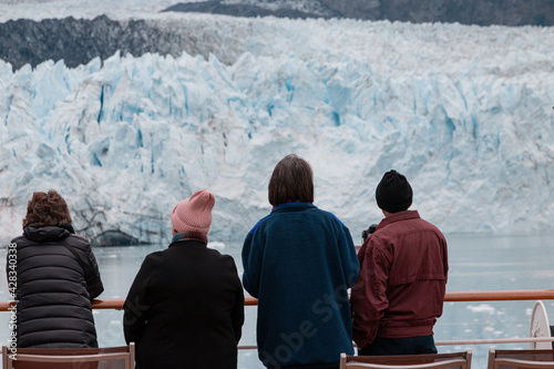 People on a cruise ship on Alaska. Glacier Bay