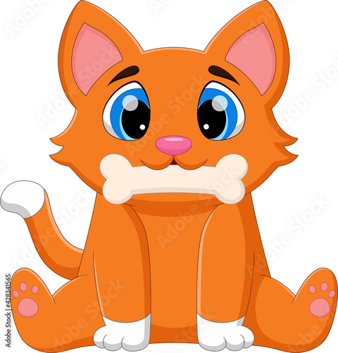 cute cat biting bone