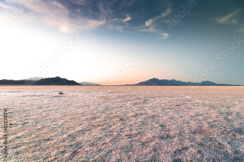 Landscape view of the Great Salt Lake in Utah at sunset
