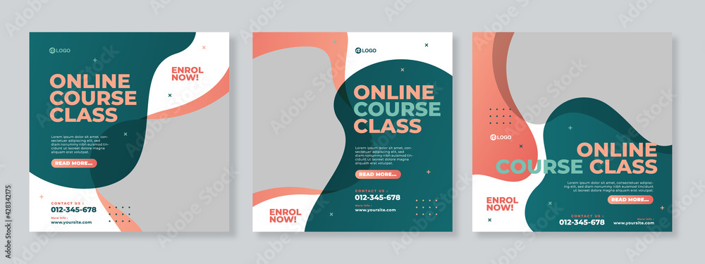 Online course class social media post template design vector - obrazy, fototapety, plakaty 