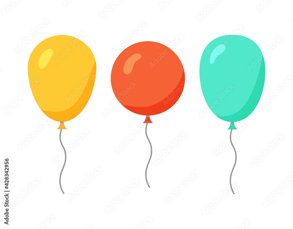 Balloon cartoon vector set, flat simple illustration