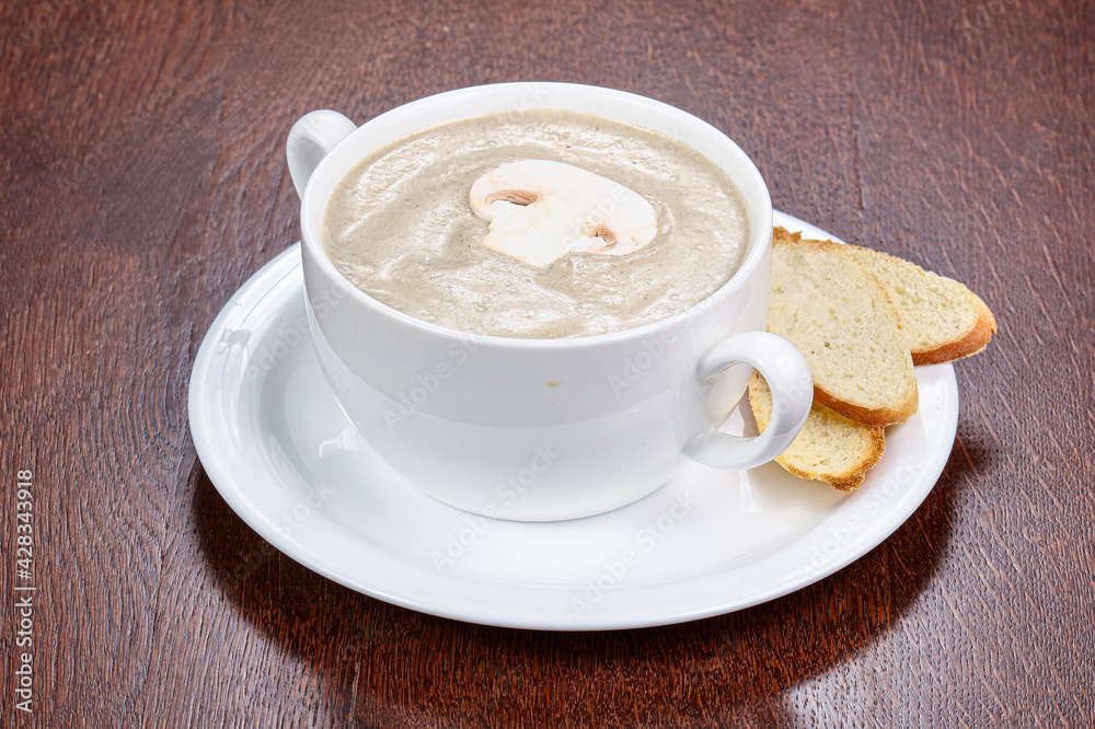 Mushroom cream soup with bread Mushroom cream soup with bread