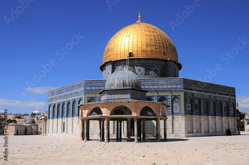 Mosque of Al-aqsa (Dome of the Rock) in Old Town. There are many historical buildings in the courtyard of Masjid Aksa Mosque. Jerusalem.