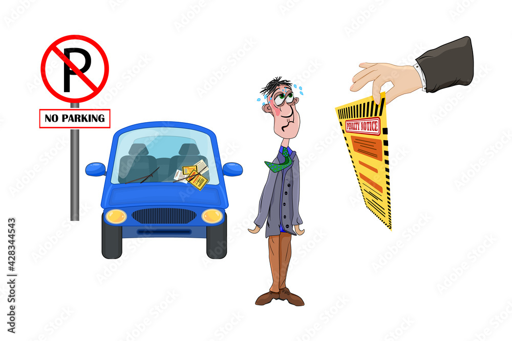 Driving rules violation. Pay fine. Penalty notice to driver concept