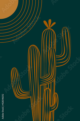 Abstract Minimalist Cactus Pattern Background for Printing T-shirt, Gift Shop Tag, Wall Decor, Travel agency Flyer Design poster