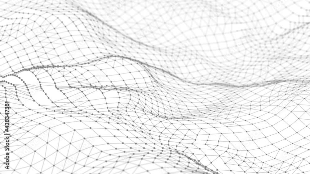 Dynamic wave with many dots. Abstract motion background of dots. Technology or science. 3d rendering Seamless loop. 4K