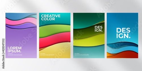 Abstract cover 3d paper art vector illustration set. colorful background cover. rochures, posters, covers, notebooks, magazines, banners, flyers and cards.