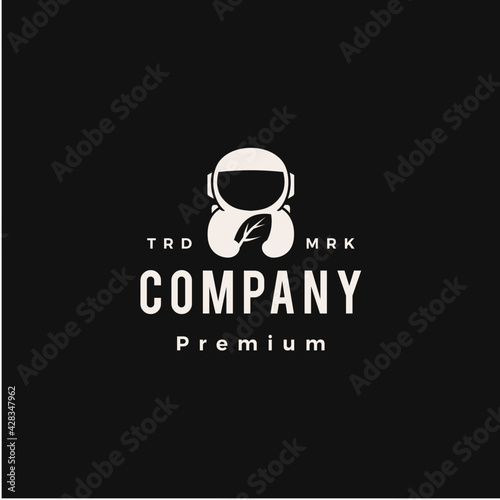 astronaut leaf hipster vintage logo vector icon illustration