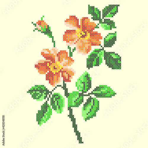 vector art cross stitch orange flower
