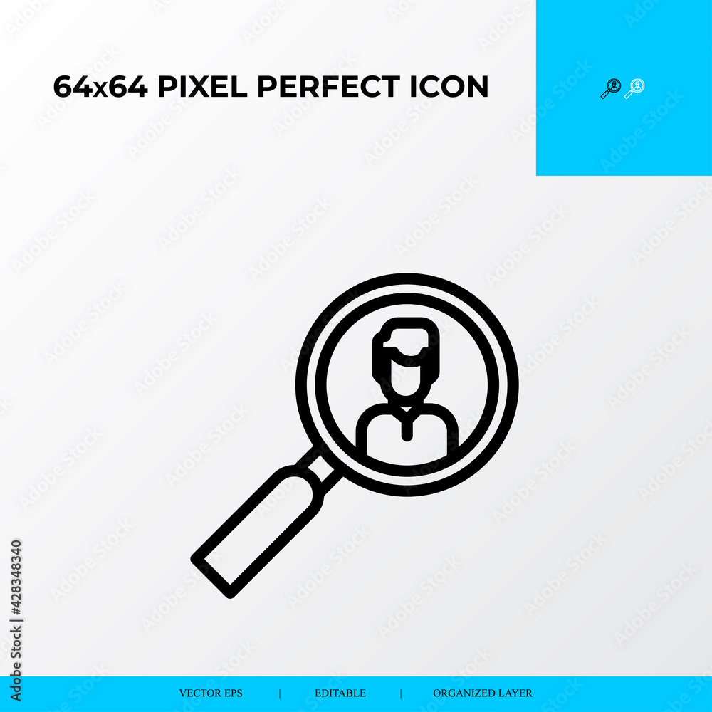 searching talent vector line icon style. Human resource concept icon. 64x64 Pixel perfect searching talent vector line icon style. Human resource concept icon. 64x64 Pixel perfect