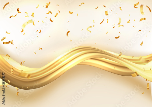 Abstract Gold Waves. Shiny golden moving lines design element for greeting card and disqount voucher.