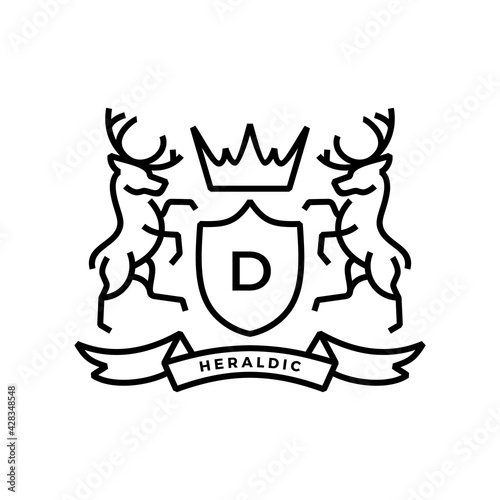 deer coat of arms heraldic logo vector icon illustration