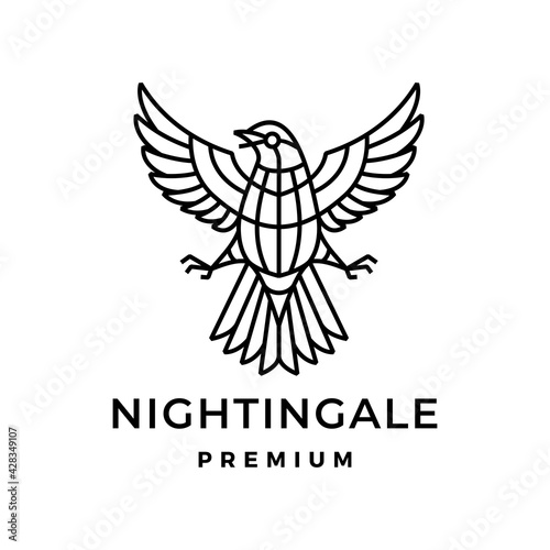 nightingale bird monoline logo vector icon illustration