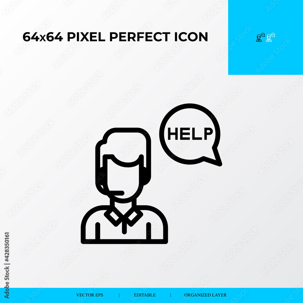 Help and Support vector line icon style. Customer service 64x64 Pixel perfect icon.