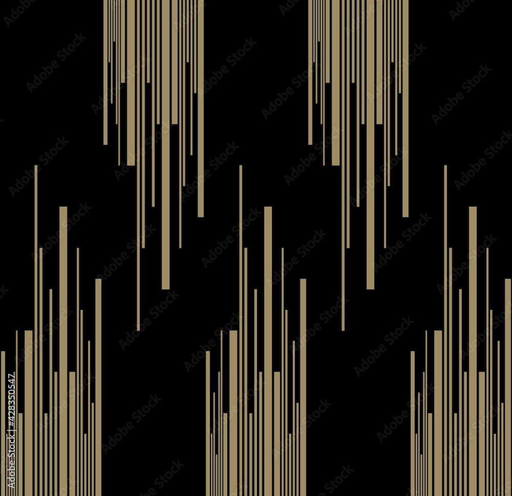 Geometric of vertical radom stripe pattern. Design repeat lines gold on black background. Design print for illustration, texture, textile, wallpaper, background. Set 2 Geometric of vertical radom stripe pattern. Design repeat lines gold on black background. Design print for illustration, texture, textile, wallpaper, background. Set 2