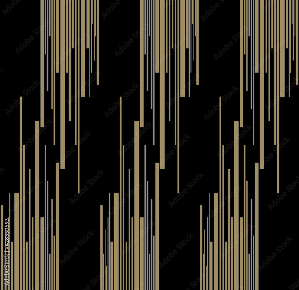 Geometric of vertical radom stripe pattern. Design repeat lines gold on black background. Design print for illustration, texture, textile, wallpaper, background. Set 1 Geometric of vertical radom stripe pattern. Design repeat lines gold on black background. Design print for illustration, texture, textile, wallpaper, background. Set 1