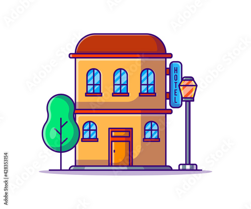 Hotel Vector Cartoon Illustration. Summer Icon Concept White Isolated. Flat Cartoon Style Suitable for Web Landing Page, Banner, Sticker, and Background