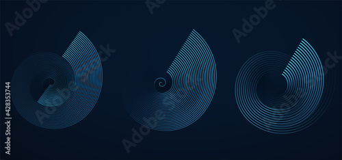 Circular spiral sound wave rhythm from lines blue color.