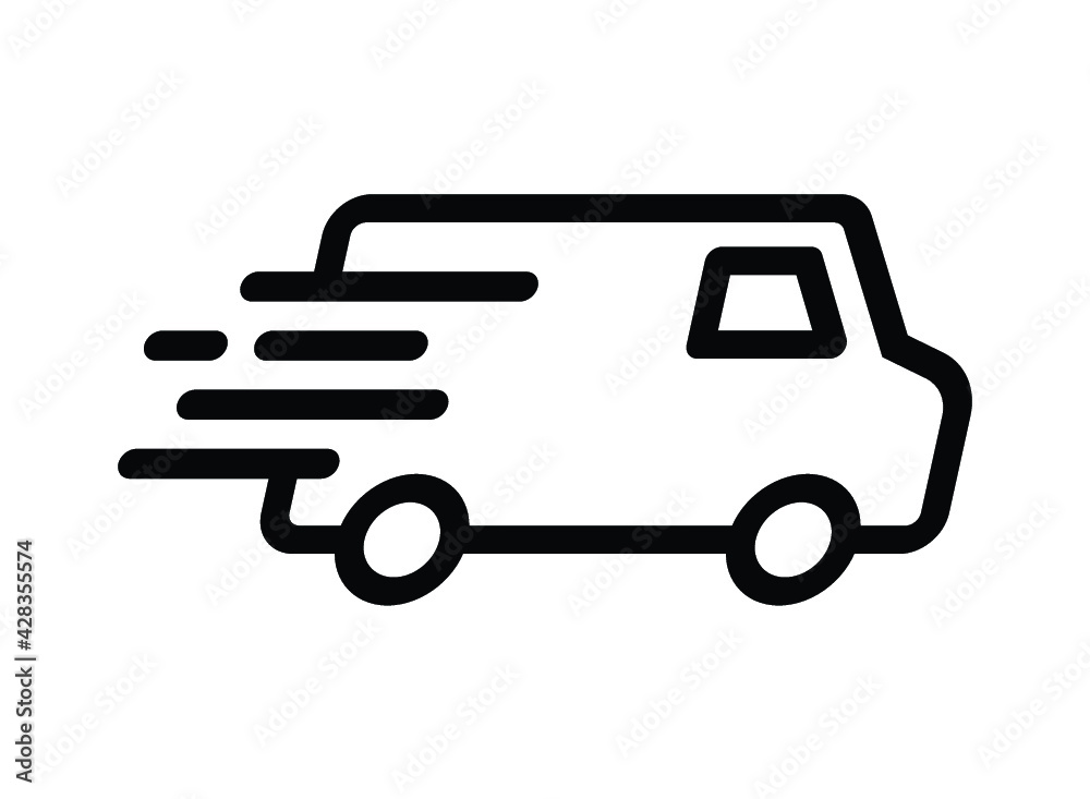 Shipping fast delivery van icon symbol, Pictogram flat outline design for apps and websites, Track and trace processing status, Isolated on white background, Vector illustration Shipping fast delivery van icon symbol, Pictogram flat outline design for apps and websites, Track and trace processing status, Isolated on white background, Vector illustration