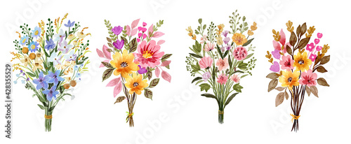 Spring Floral Bouquet Watercolor Vector Set