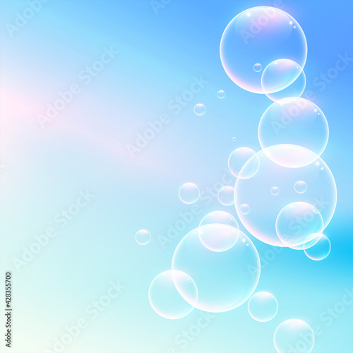 shiny soft water bubbles on blue background
