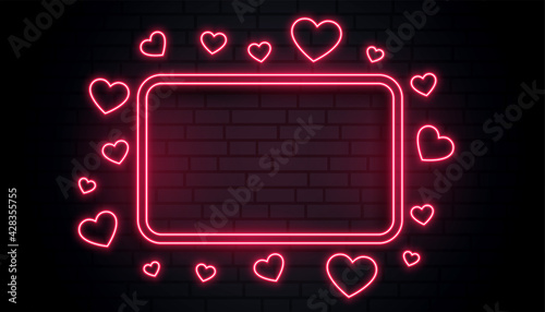 red love hearts neon frame box with text space