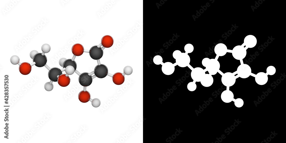 Chemical structure of Vitamin C (Ascorbic acid). Also known as