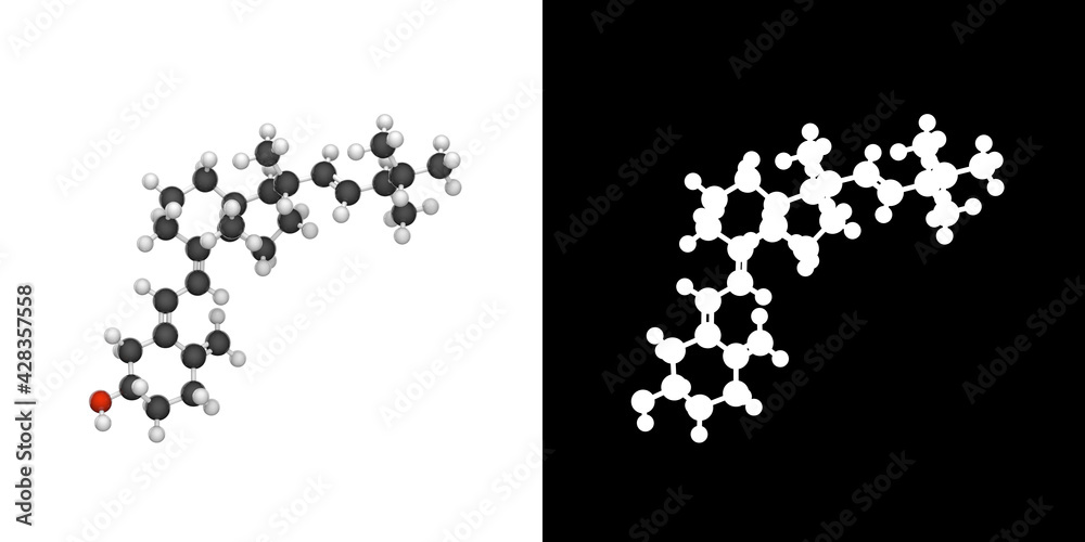 Chemical structure of Vitamin D3 (Cholecalciferol). Formula: C27H44O. 3D illustration. Chemical structure model: Ball and Stick. RGB + Alpha(Transparent) channel. Chemical structure of Vitamin D3 (Cholecalciferol). Formula: C27H44O. 3D illustration. Chemical structure model: Ball and Stick. RGB + Alpha(Transparent) channel.