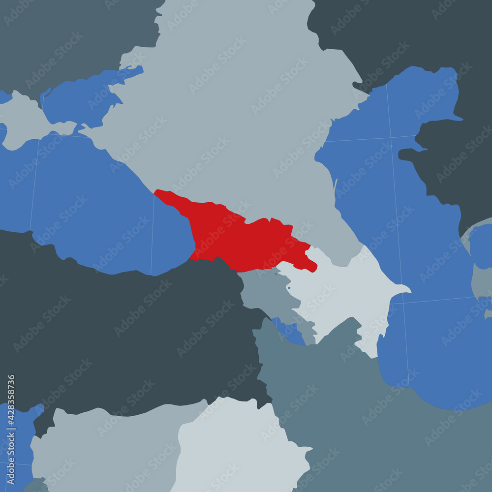 Shape of Georgia in context of neighbor countries. Country highlighted with red color on world map. Georgia map template. Vector illustration. Shape of Georgia in context of neighbor countries. Country highlighted with red color on world map. Georgia map template. Vector illustration.