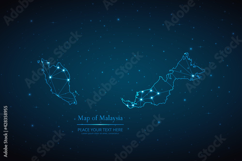 Abstract map of Malaysia geometric mesh polygonal network line, structure and point scales on dark background. Vector illustration eps 10