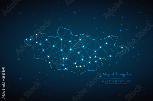 Abstract map of Mongolia geometric mesh polygonal network line, structure and point scales on dark background. Vector illustration eps 10