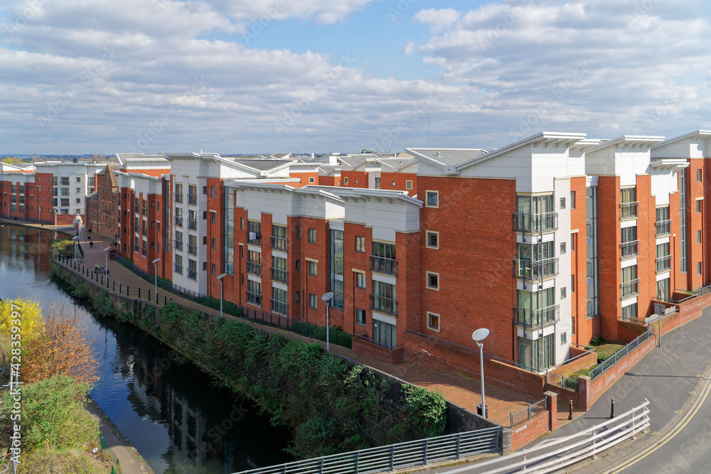 Naklejka premium The estate on Horseley Fields, situated along canal in Wolverhampton. April 15, UK 2021