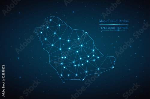 Abstract map of Saudi Arabia geometric mesh polygonal network line, structure and point scales on dark background. Vector illustration eps 10