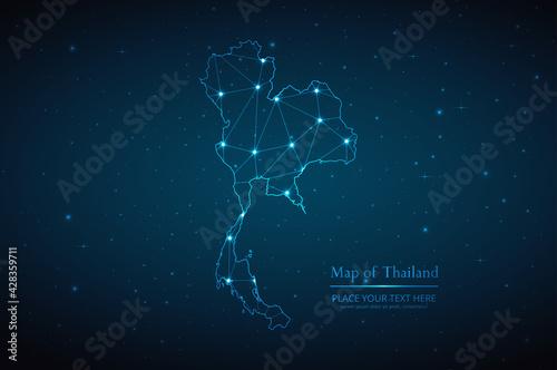 Abstract map of Thailand geometric mesh polygonal network line, structure and point scales on dark background. Vector illustration eps 10