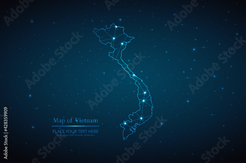 Abstract map of Vietnam geometric mesh polygonal network line, structure and point scales on dark background. Vector illustration eps 10