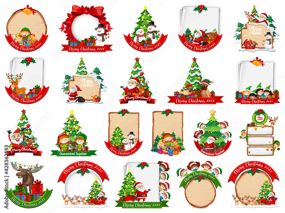 Set of blank Christmas card template isolated on white background