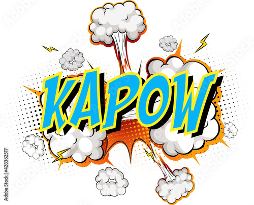 Word Kapow on comic cloud explosion background