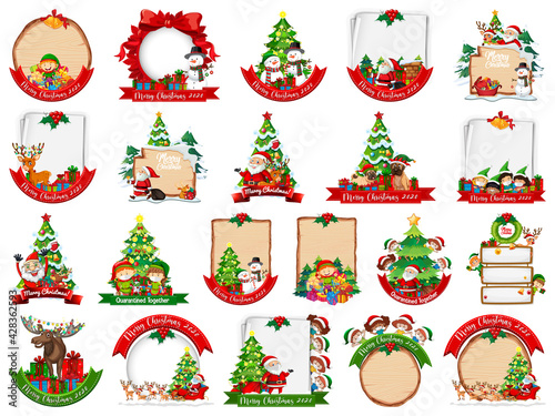 Set of blank Christmas card template isolated on white background