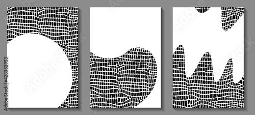 Animals trendy web banner. Abstract crocodile leather pattern. Nature concept design. Black and white vector illustration for print, social media, postcard. Modern ornament of stylized alligator skin.