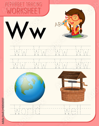 Alphabet tracing worksheet with letter W and w