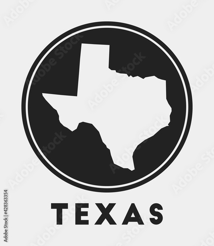 Texas icon. Round logo with US state map and title. Stylish Texas badge with map. Vector illustration.