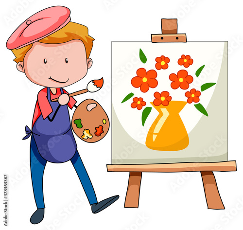 Little artist drawing the picture cartoon character isolated