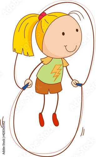 A girl cartoon character in doodle style isolated