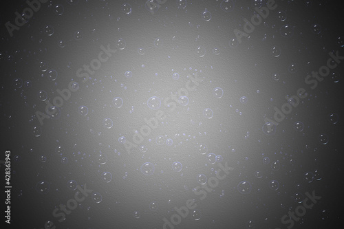 Black and silver gradient design with water circle droplet water and bubble or fizz transparent on background splsh wet. drop rain or dew on surface, science texture or space clean and bright light