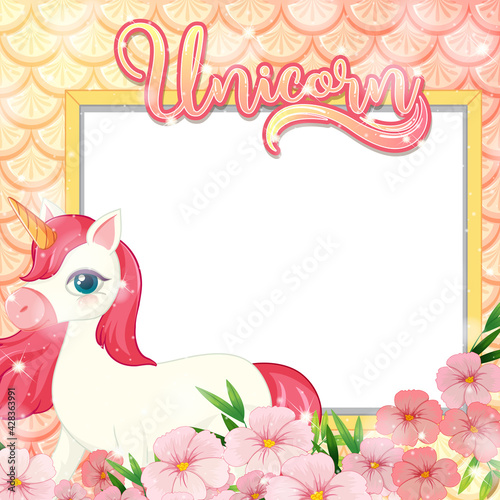 Blank banner with cute unicorn cartoon character © GraphicsRF