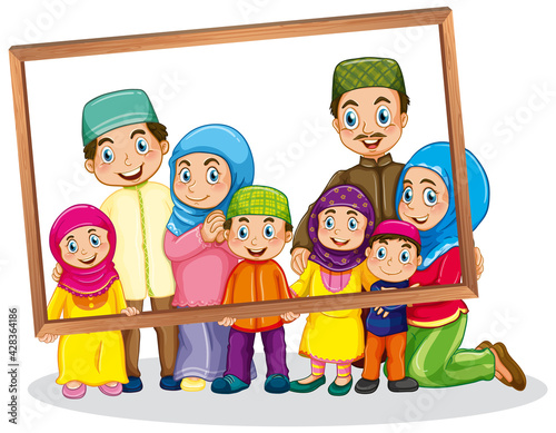 Happy family member holding photo frame