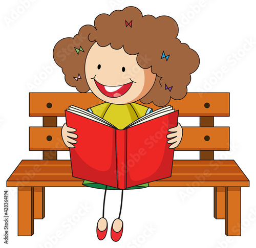 A girl reading book doodle cartoon character