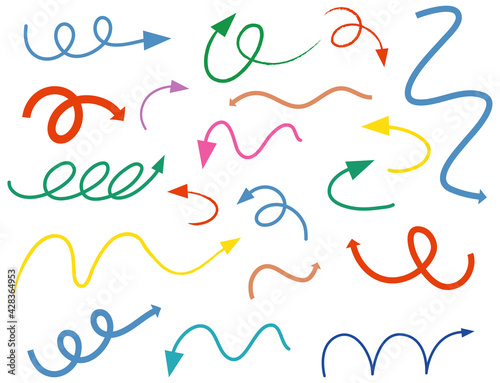 Different types of hand drawn curved arrows on white background