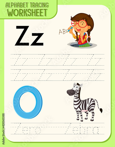 Alphabet tracing worksheet with letter Z and z