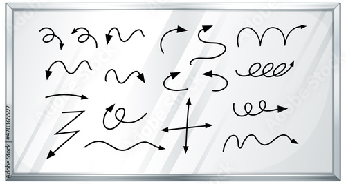 Different types of hand drawn curved arrows on white board